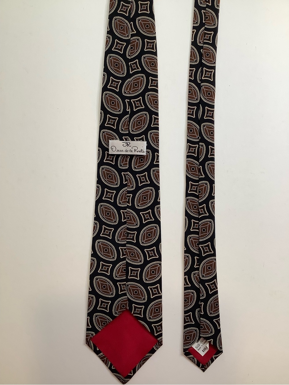 Oscar de la Renta Men's Silk Tie Black Brown Geometric Necktie Classic - Picture 8 of 8